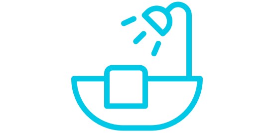 An icon of a bathtub and shower.
