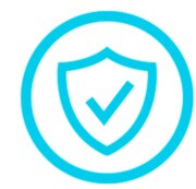 Circular icon of a check mark on a shield.