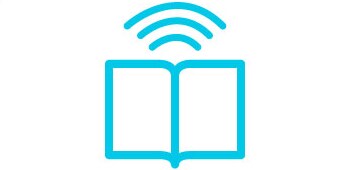 An icon of a wifi logo above an open book.
