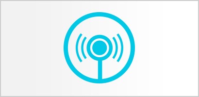 Icône cyan circulaire du pavillon des stéthoscopes Littmann avec des ondes acoustiques.
