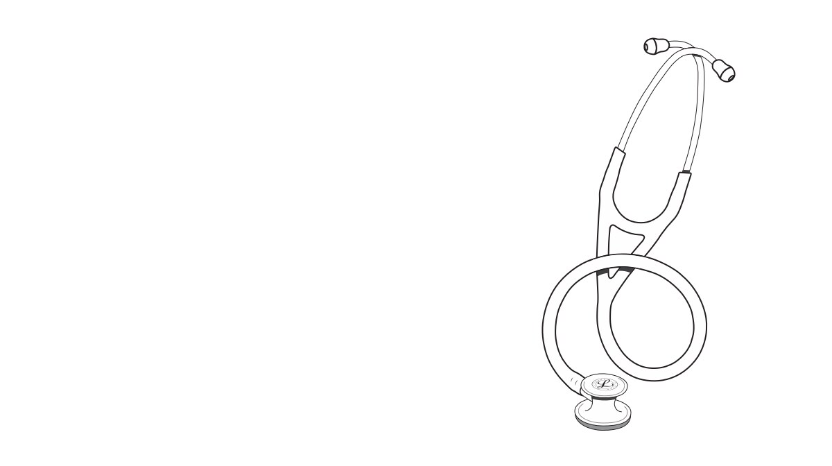 Illustration en noir et blanc d’un Stéthoscope Littmann avec des points d’accès cliquables en bleu pour les détails du produit.
