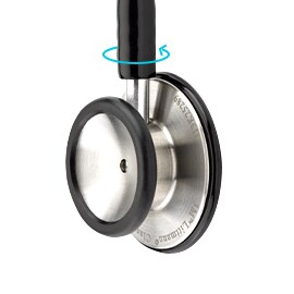 3M Littmann Classic III Stethoscope chestpiece with a cyan arrow indicating chestpiece rotation.